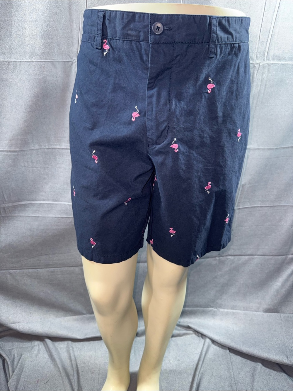 2987-Charleston Thread Men's Navy Shorts with Pink Flamingo Embroidery